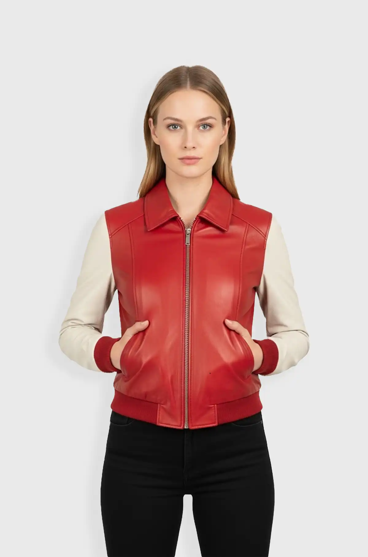 Crimson Pulse Bomber Leather Jacket