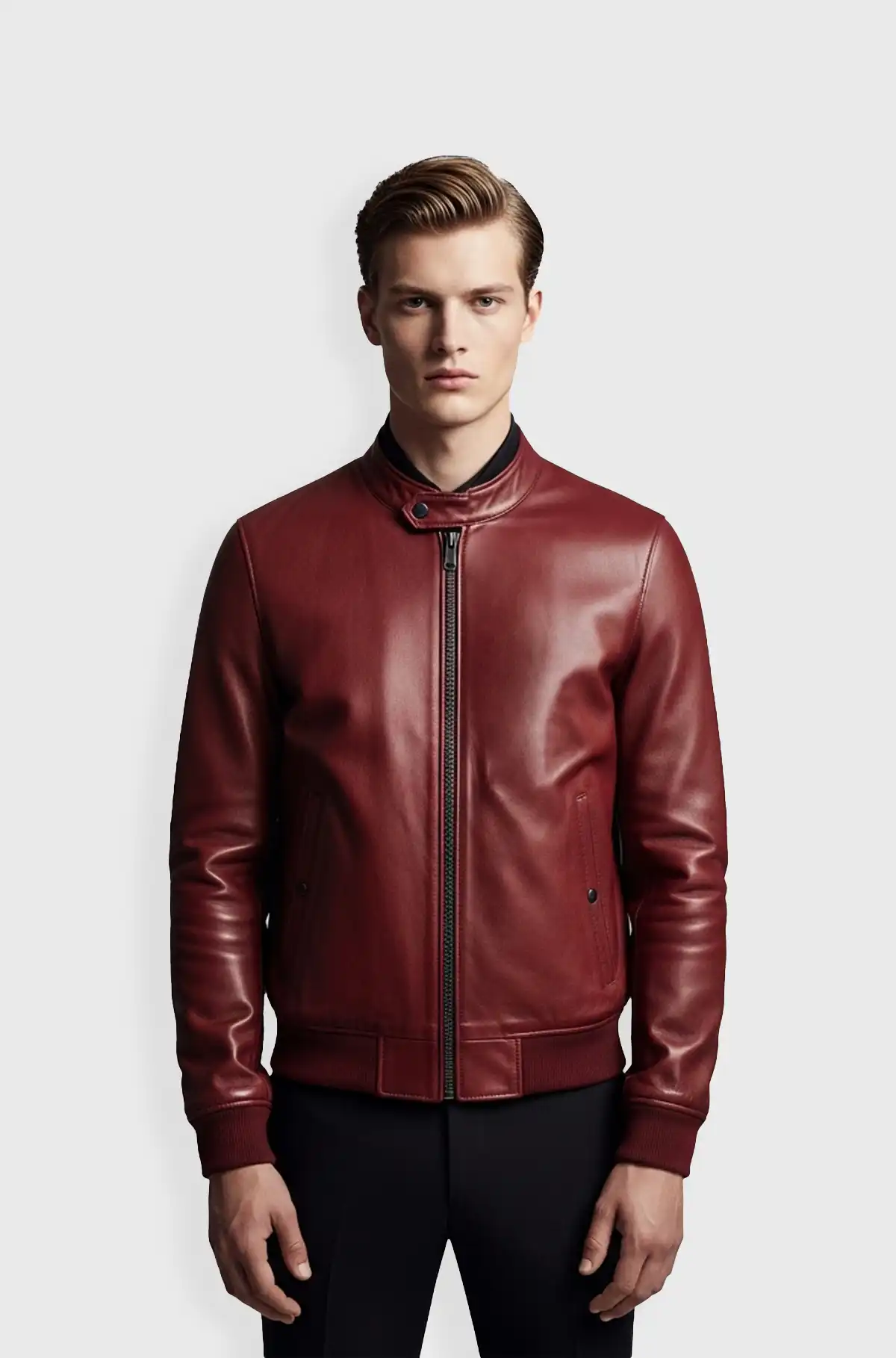 Crimson Valor Maroon Leather Bomber Jacket