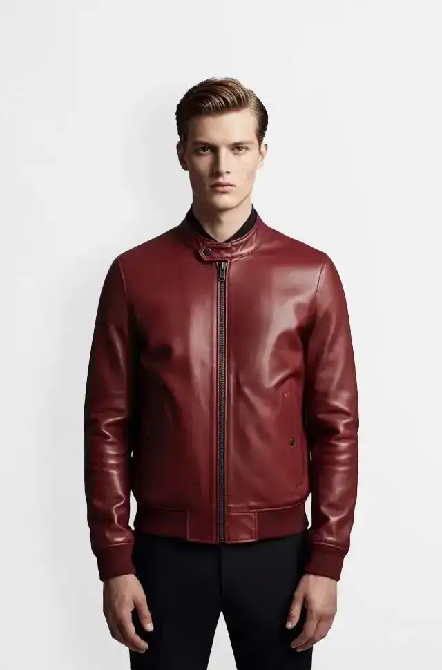 Crimson Valor Maroon Leather Bomber Jacket
