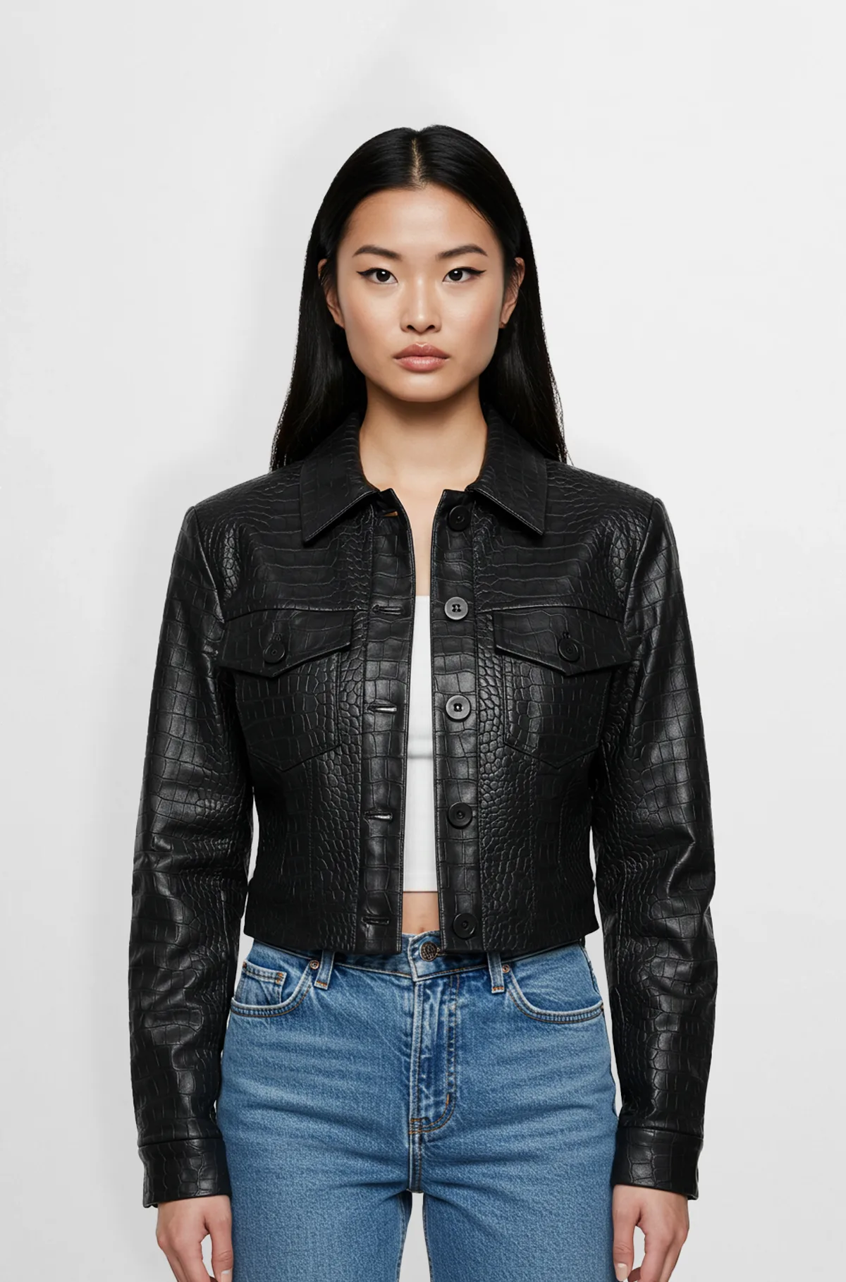 Crocodile Embossed Premium Leather Jacket