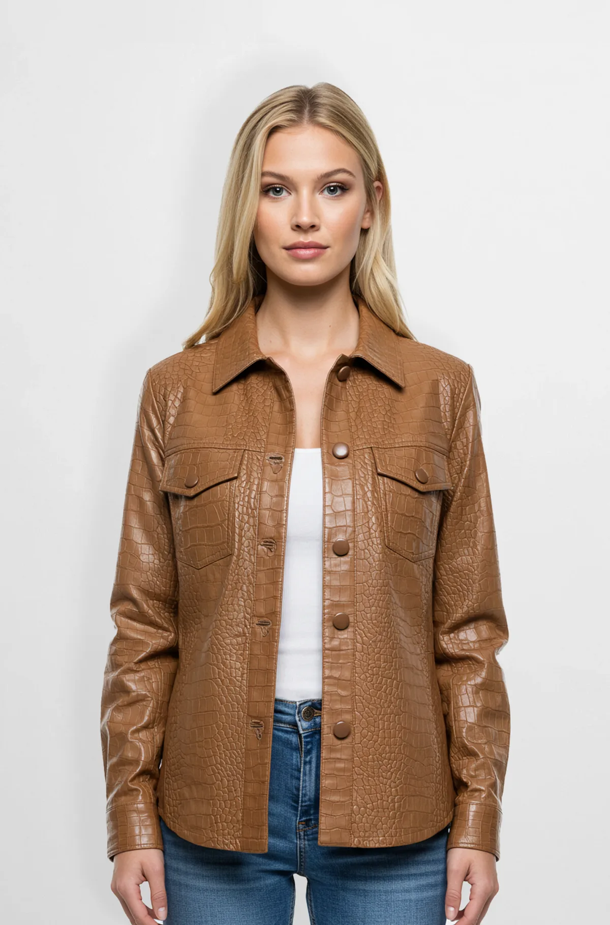 Croc Embossed premium Leather Shirt Jacket Croc Embossed premium Leather Shirt Jacket