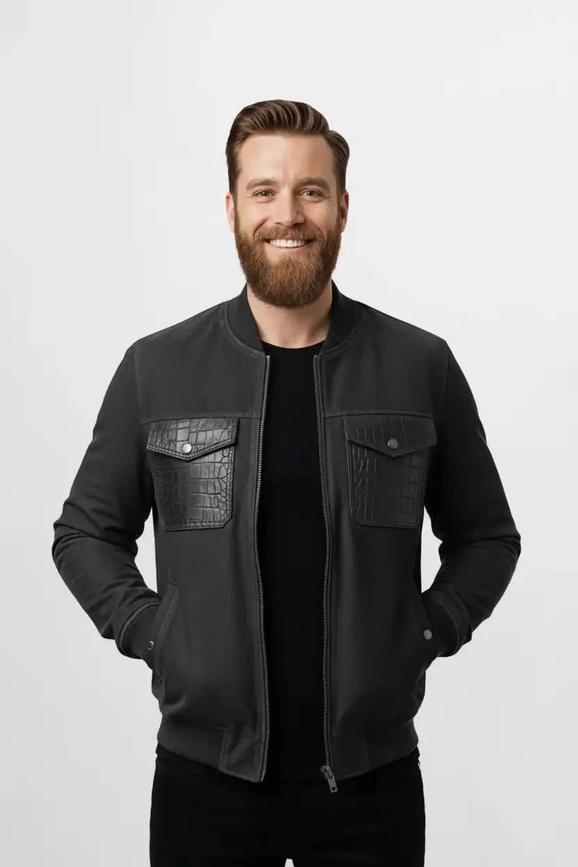 Croc Pocket Charcoal Leather Jacket