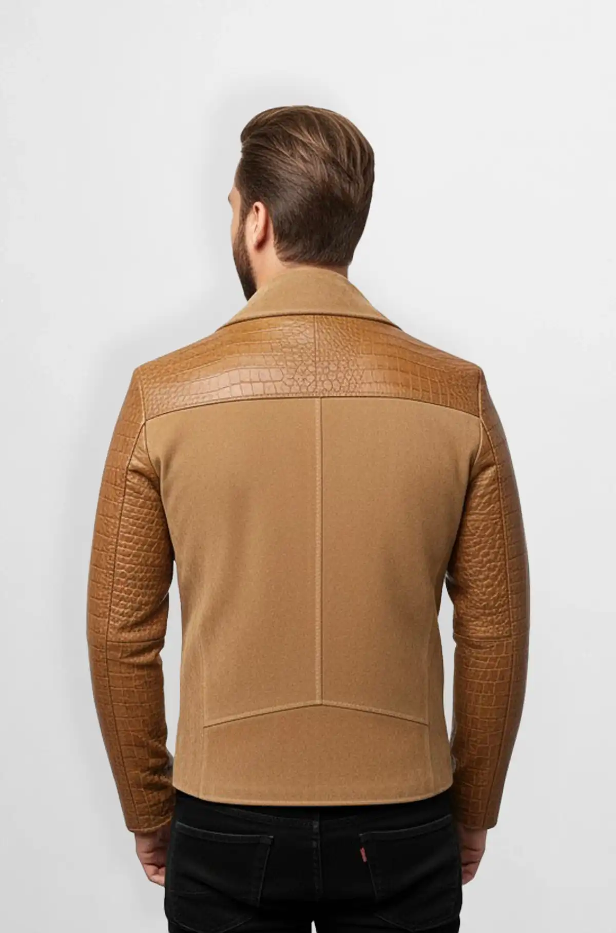 Crocodile Arm Camel Leather Jacket