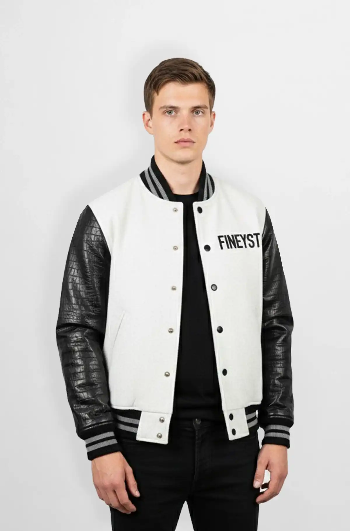 Crocodile Black and White Varsity Leather Jacket