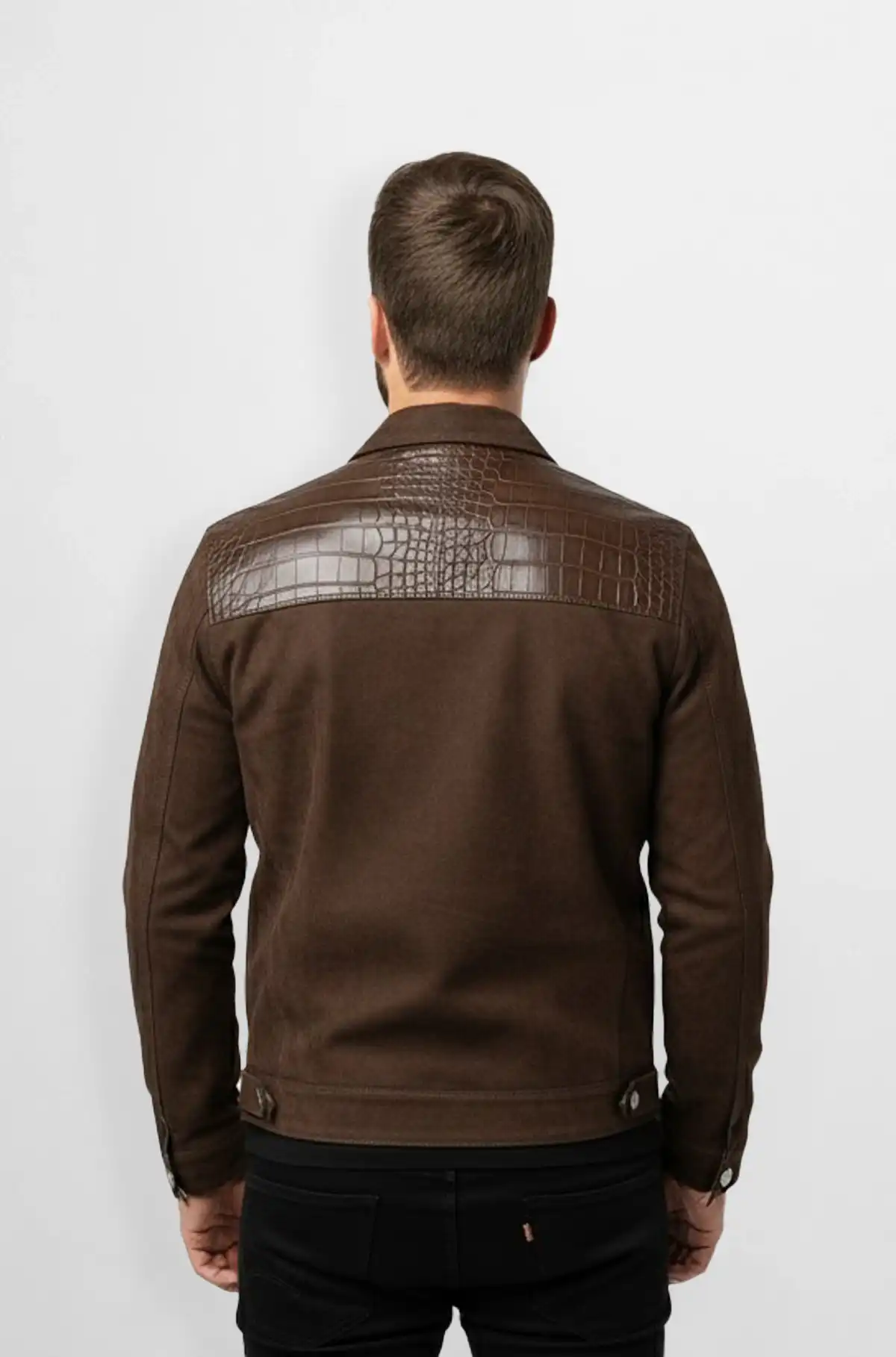 Crocodile Trim Classic Brown Suede Jacket