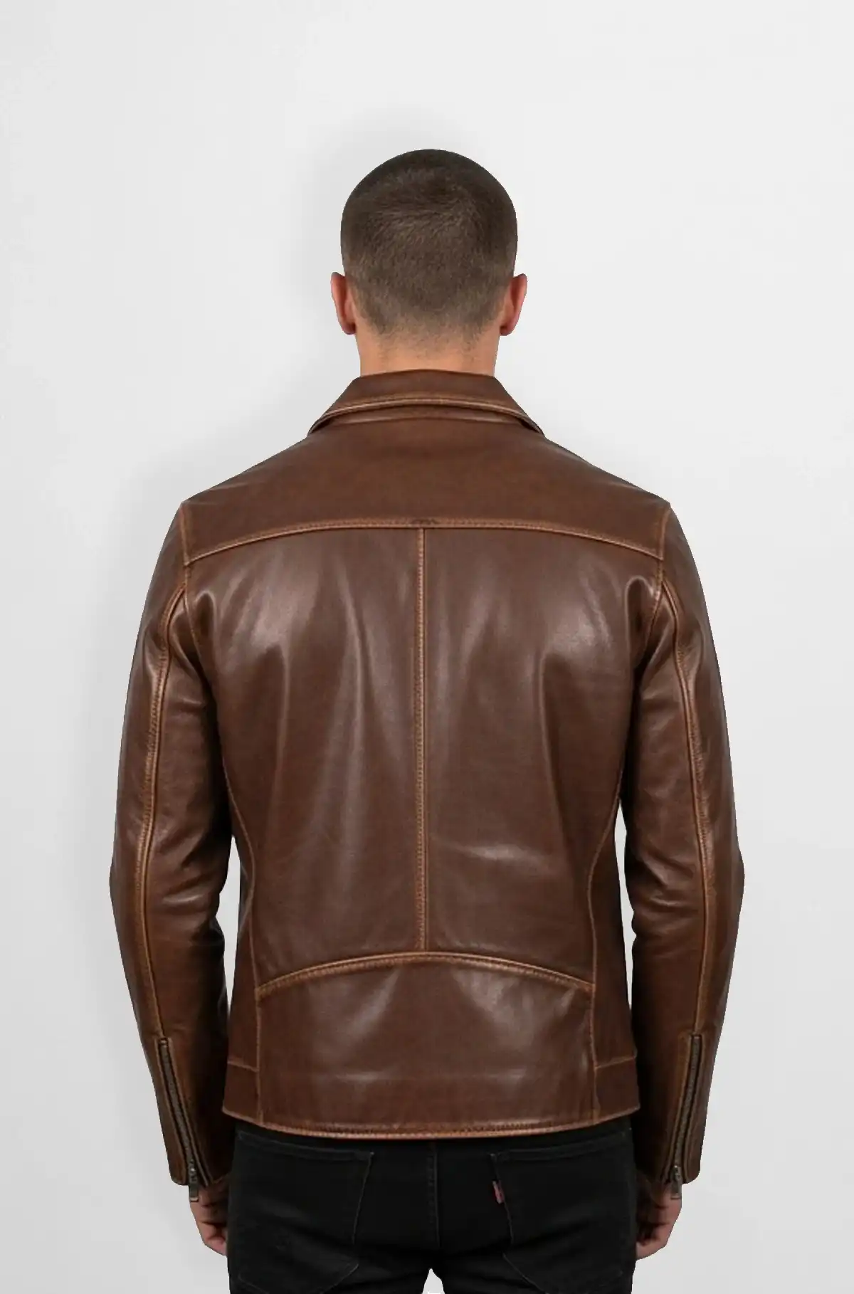 Crunch Brown Leather Biker Jacket