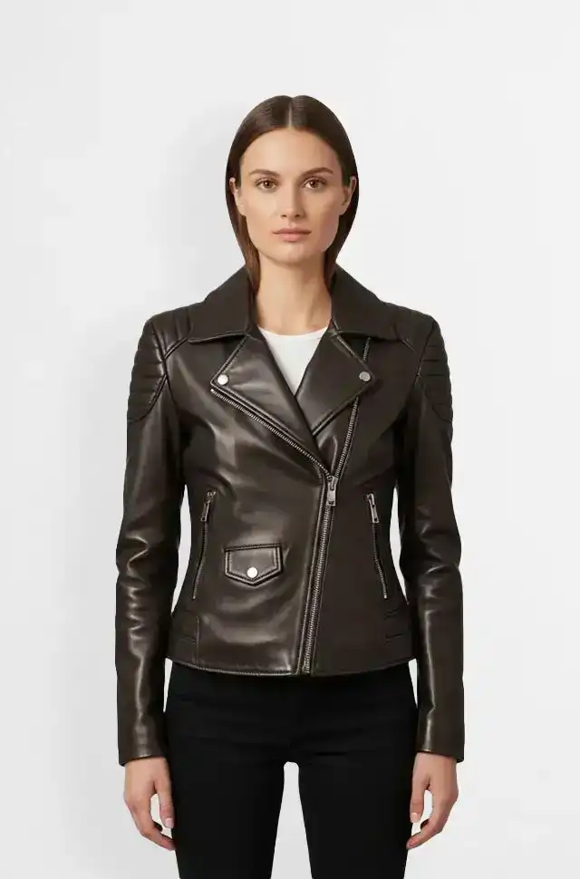Dark Brown Leather Biker Jacket
