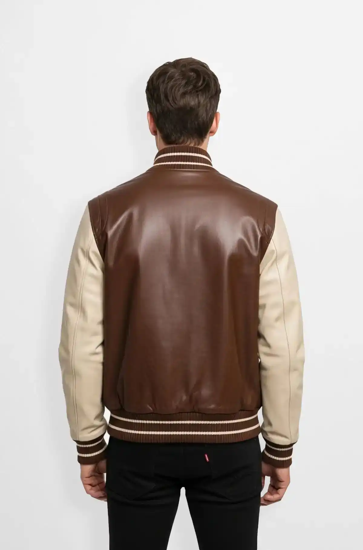 Dark Brown and Cream Leather Varsity Jacket