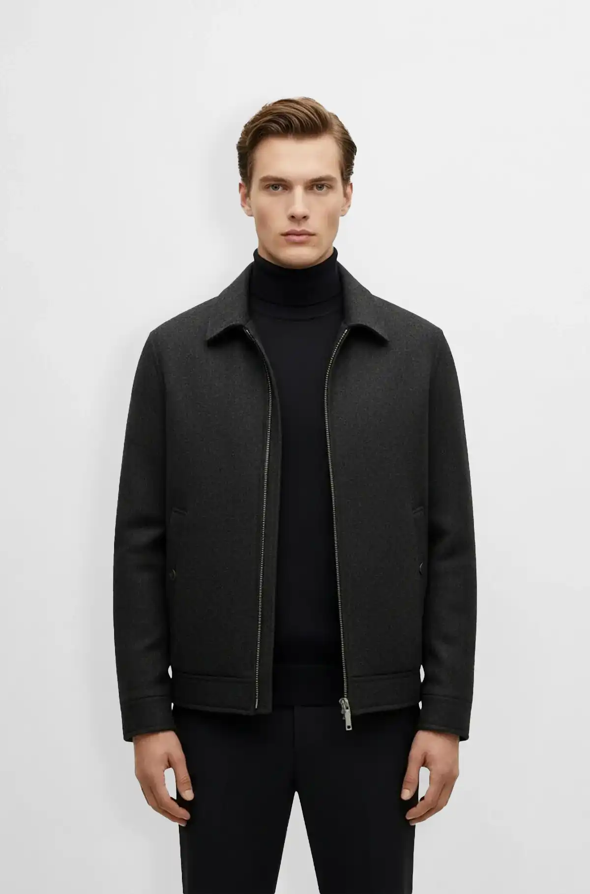 Dark Charcoal Wool Bomber Jacket