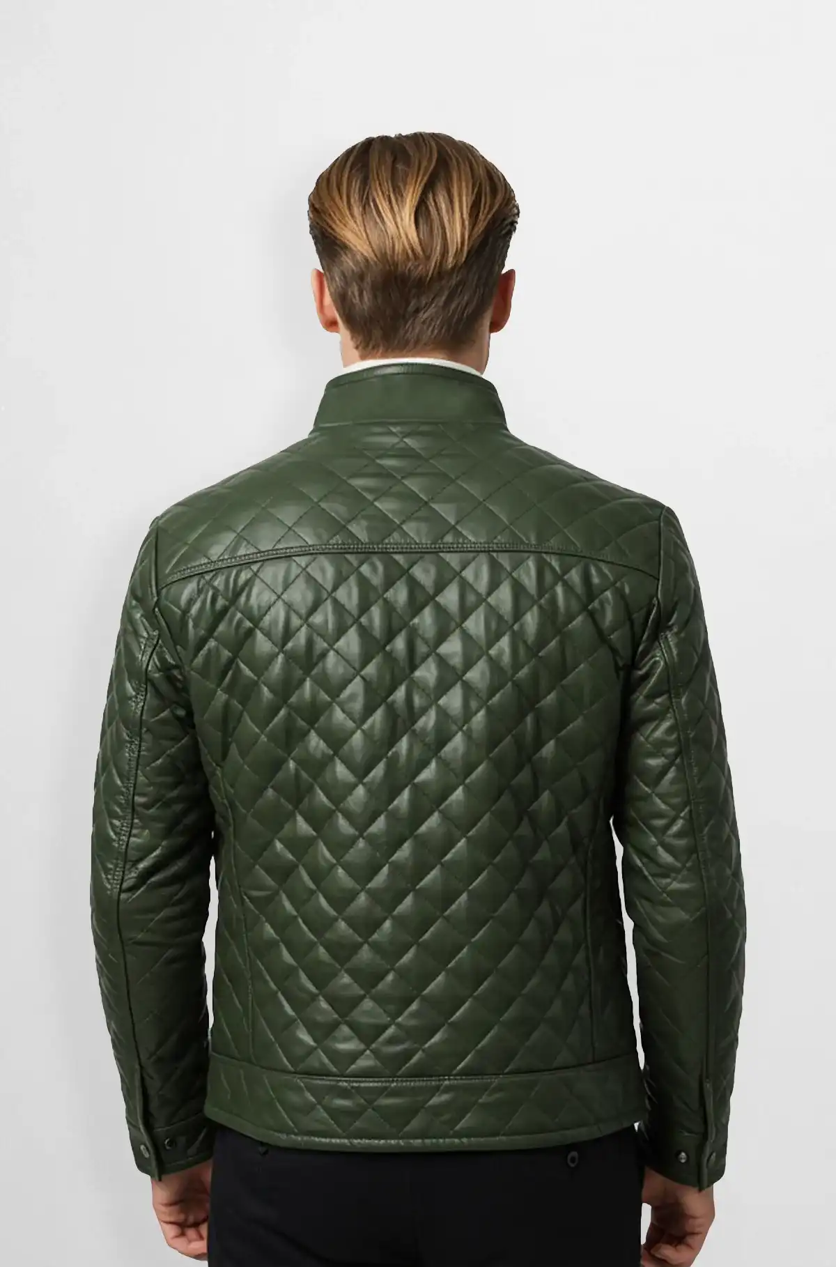 Dark Olive Green Quilted Leather Jacket