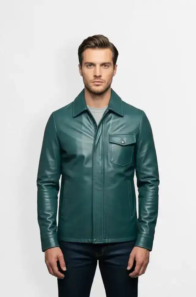 Deep Green Aviator Leather Jacket