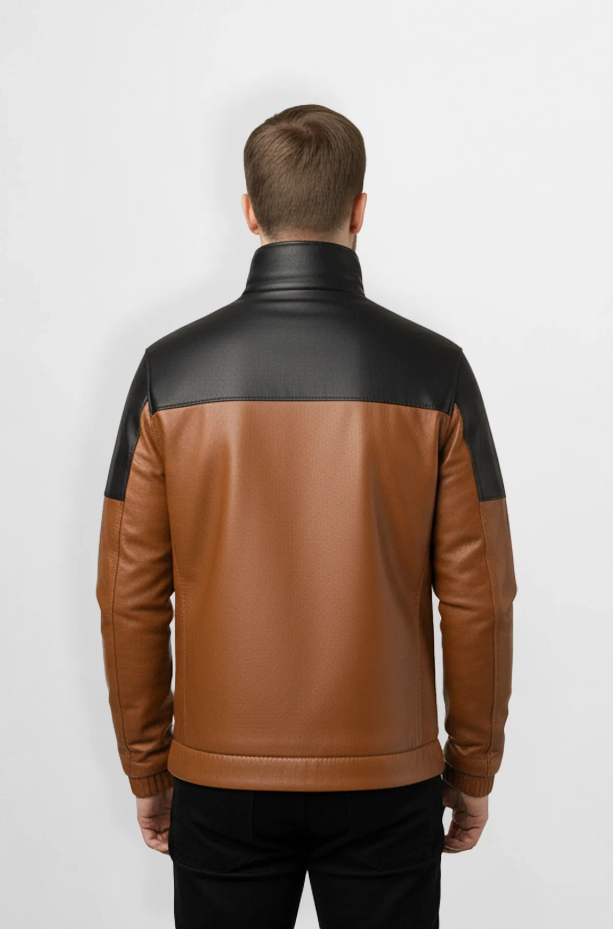 Dual Tone Leather Bomber Jacket