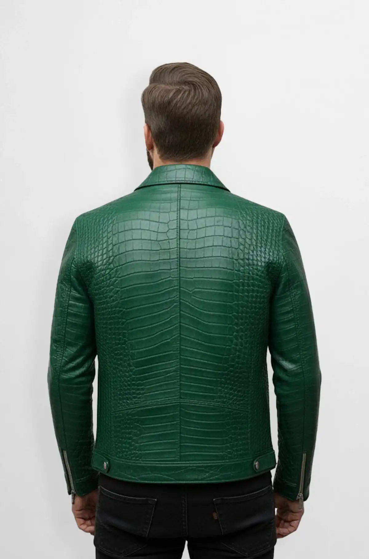 Emerald Croc Biker Leather Jacket
