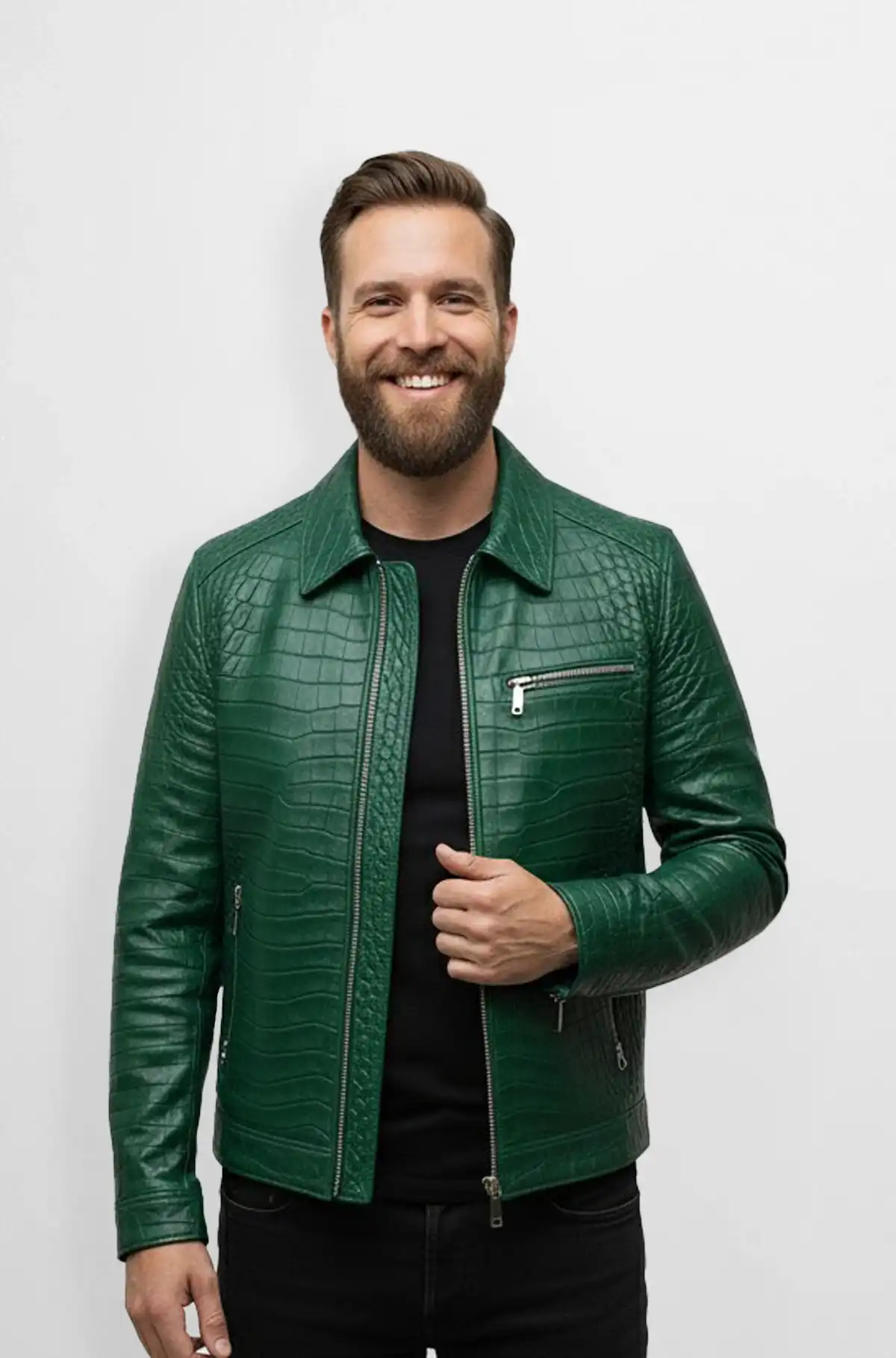 Emerald Croc Biker Leather Jacket
