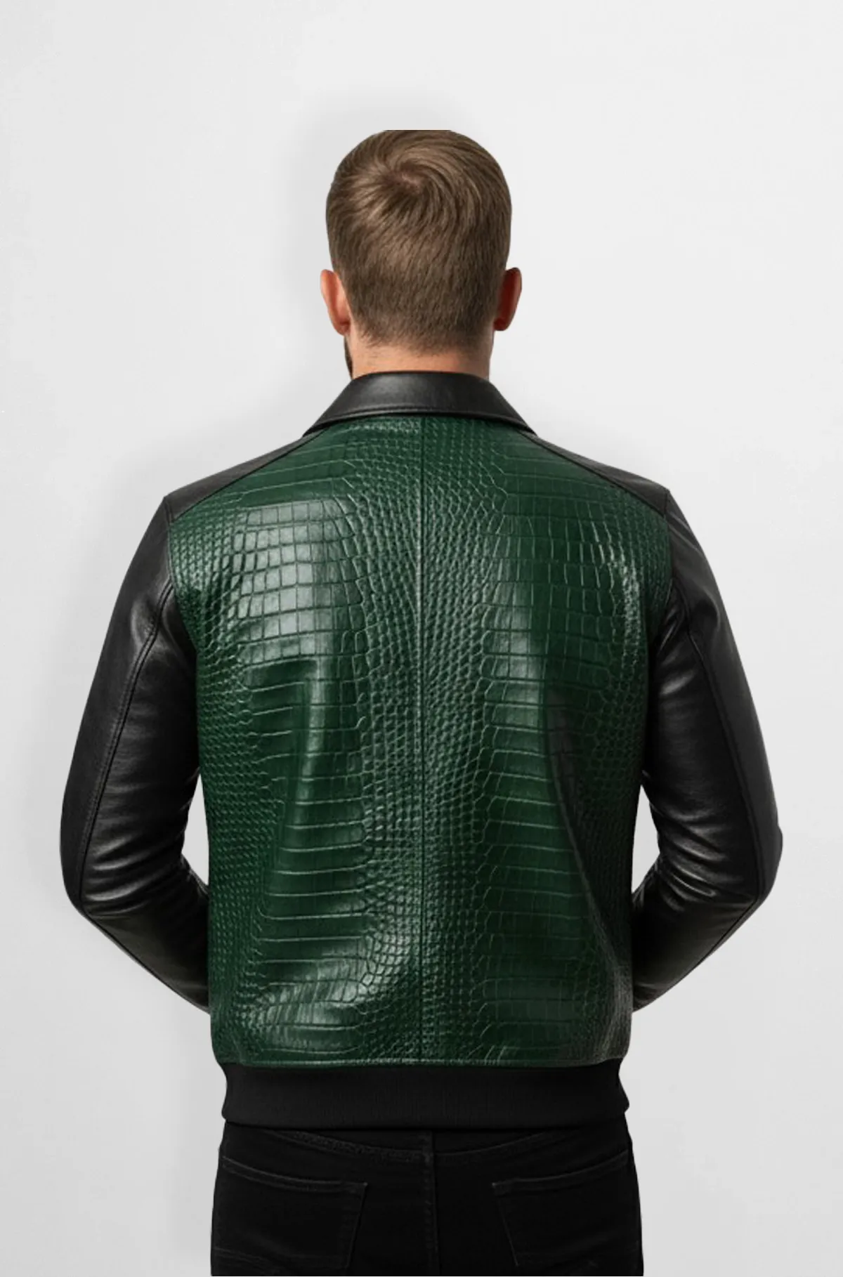 Emerald Croc Black Sleeve Leather Jacket
