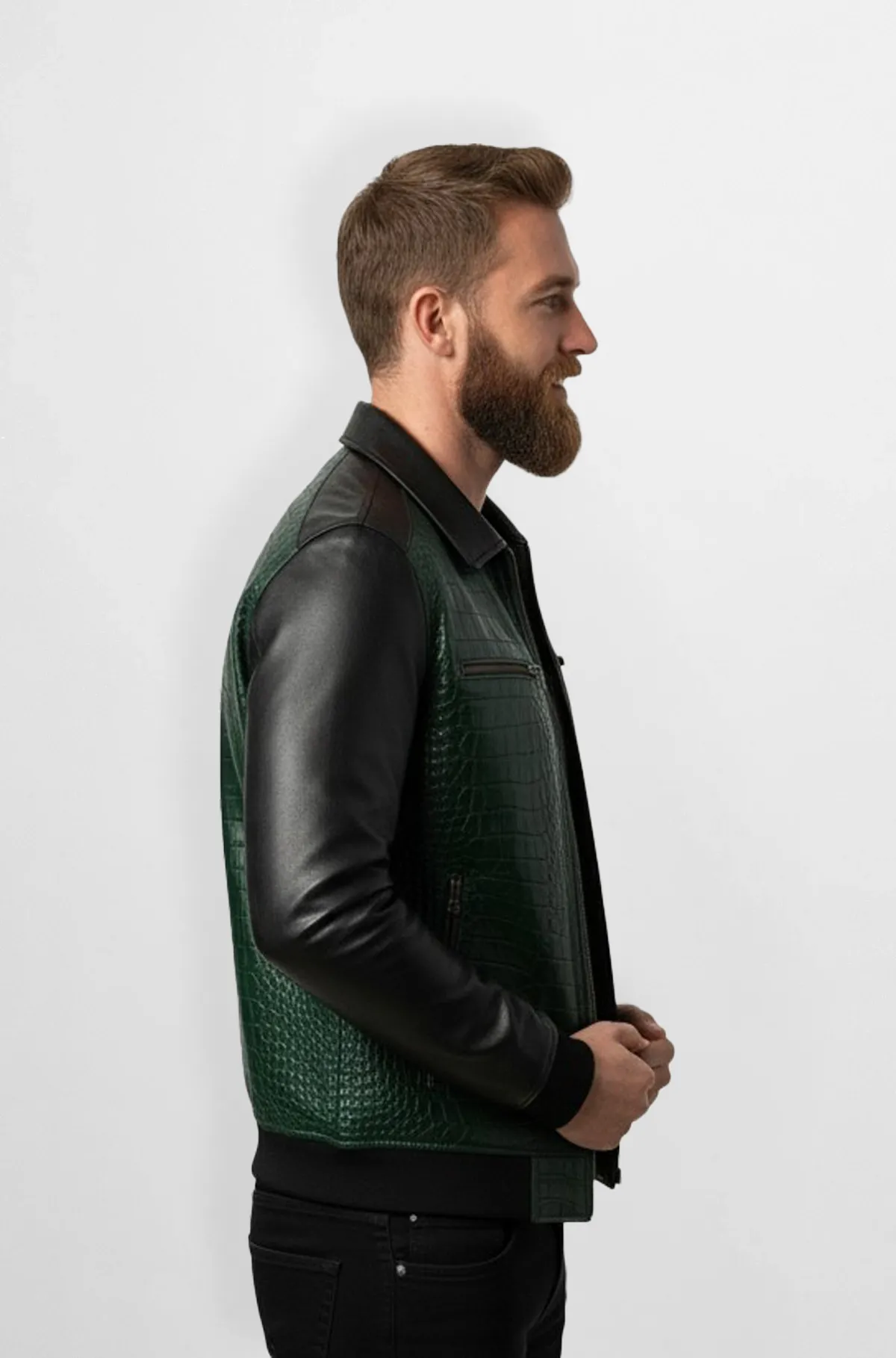 Emerald Croc Black Sleeve Leather Jacket