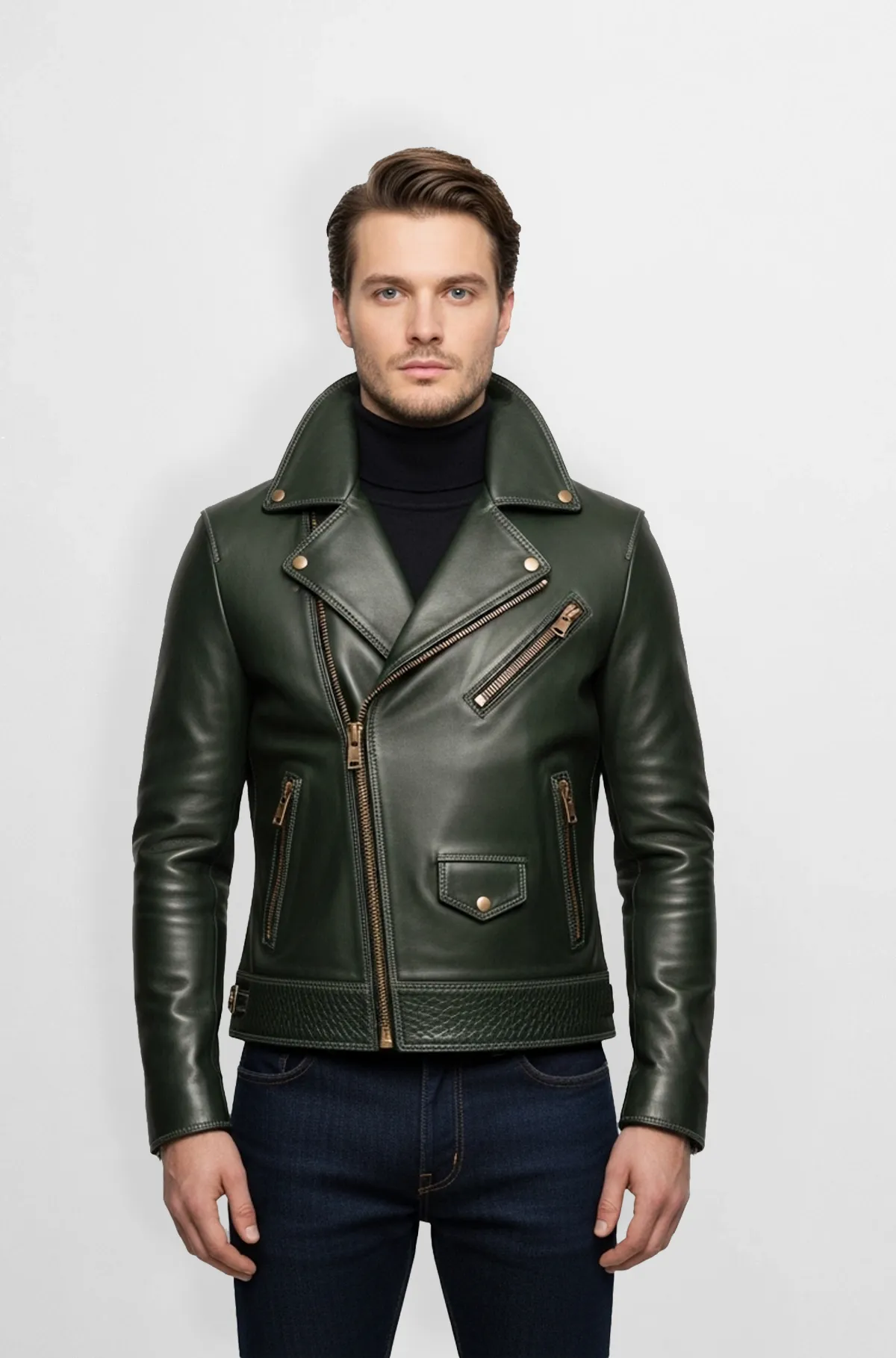 Evergreen Panther Leather Biker Jacket