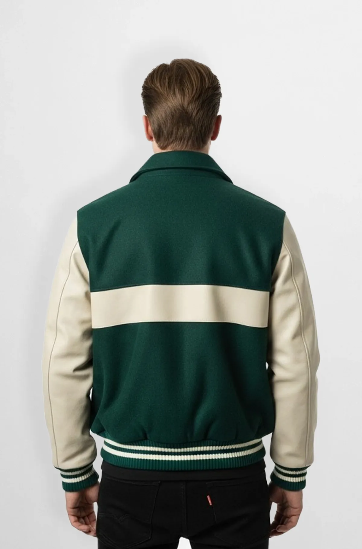 Evergreen Varsity Leather Bomber