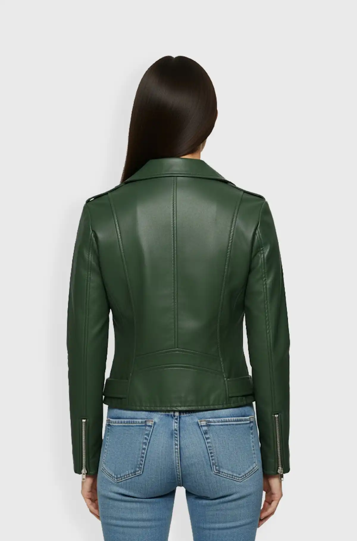 Forest Green Leather Biker Jacket