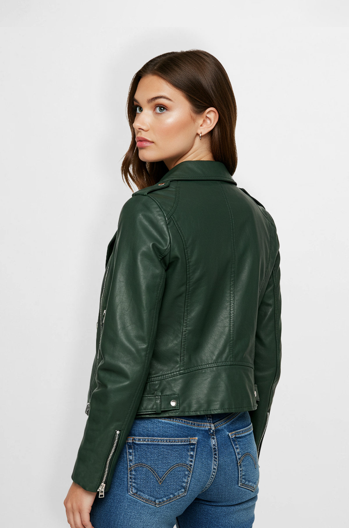 Forest Green Leather Biker Jacket