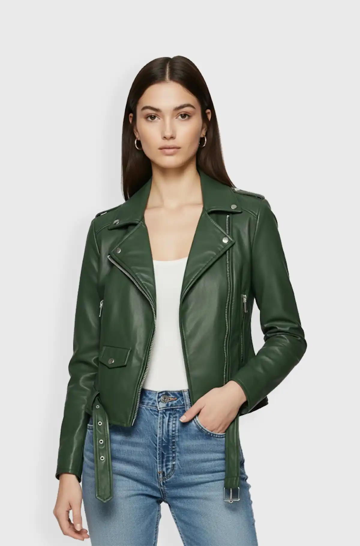 Forest Green Leather Biker Jacket