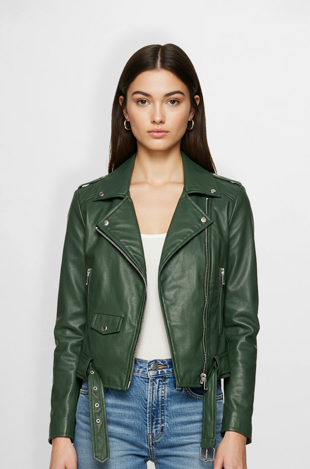 Forest Green Leather Biker Jacket
