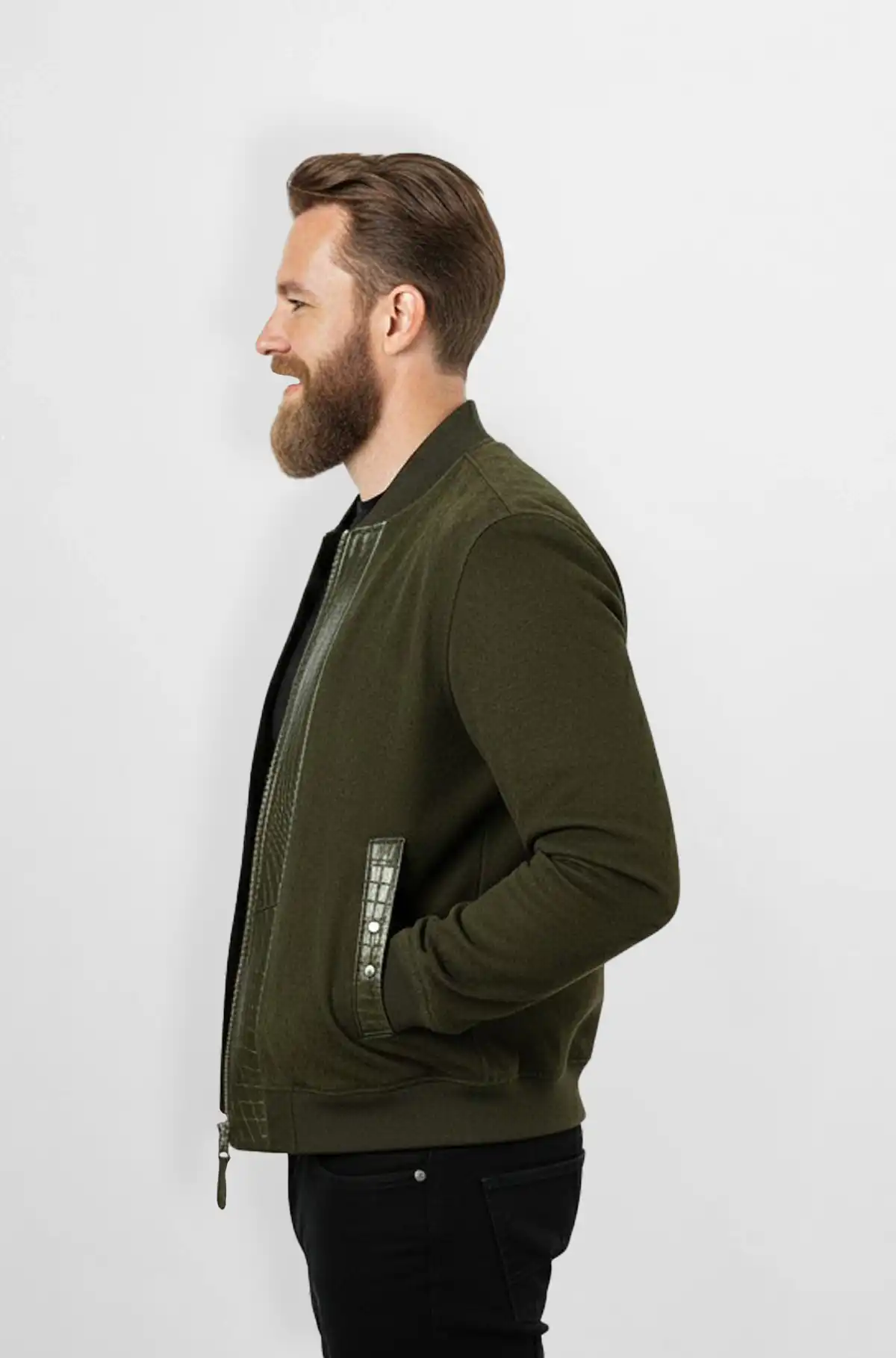 Forest Luxe Crocodile Trim Bomber Jacket