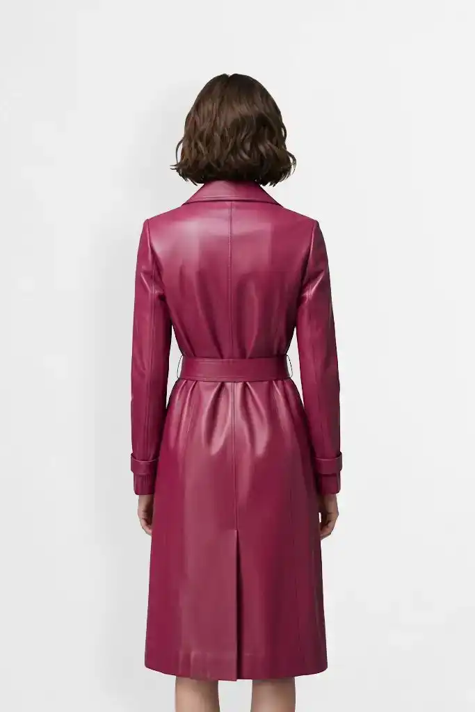 Fuchsia Pink Leather Trench Coat
