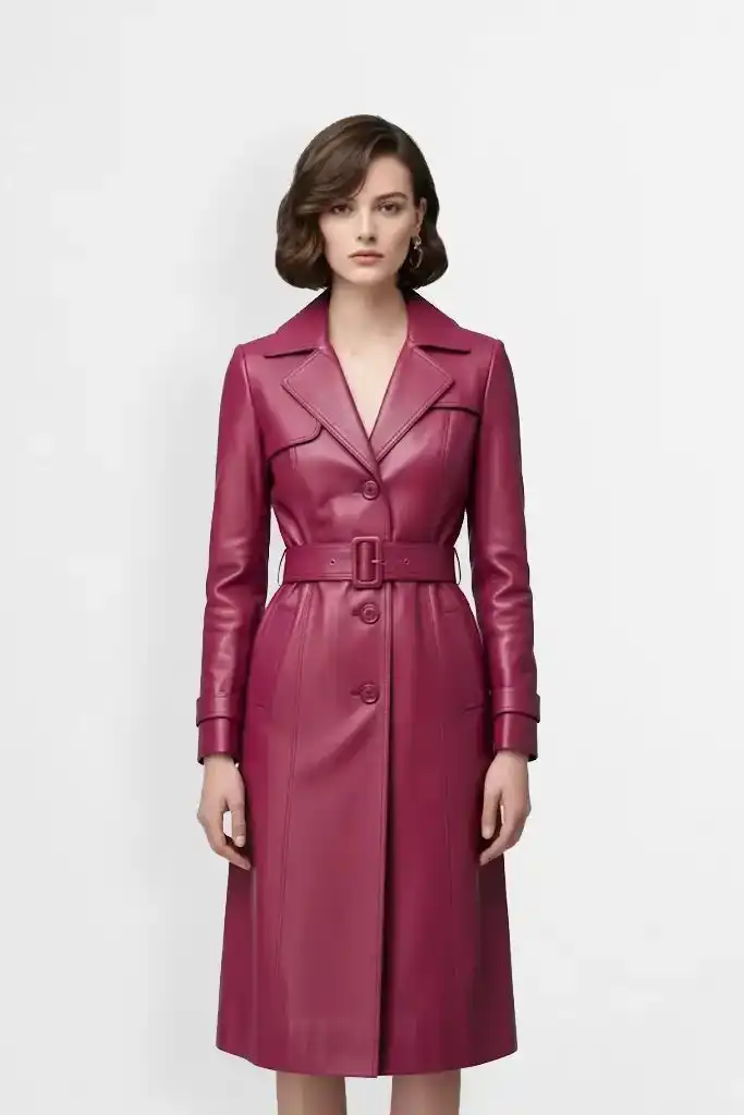 Fuchsia Pink Leather Trench Coat