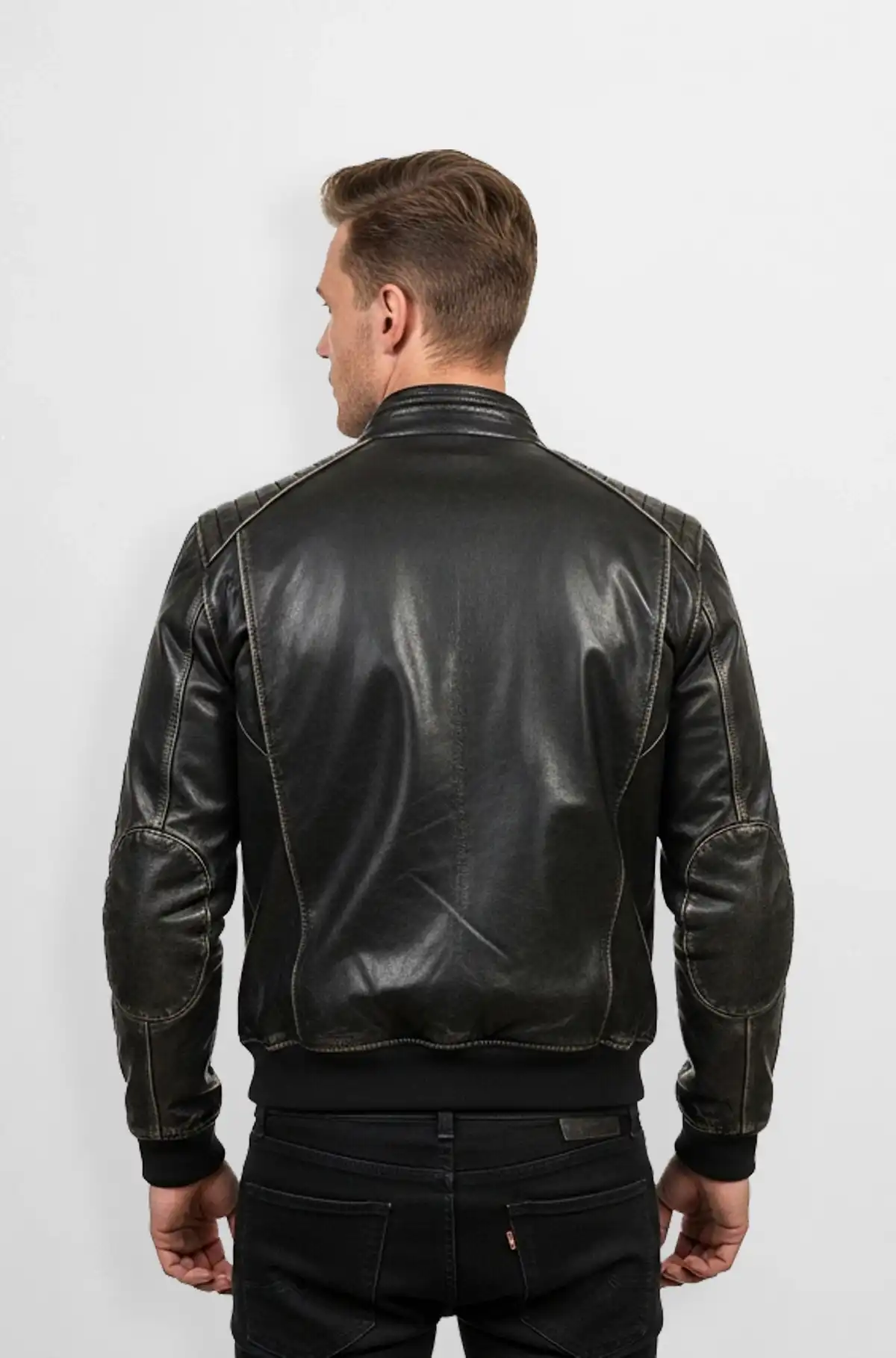 Genuine Black Leather Bomber Jacket