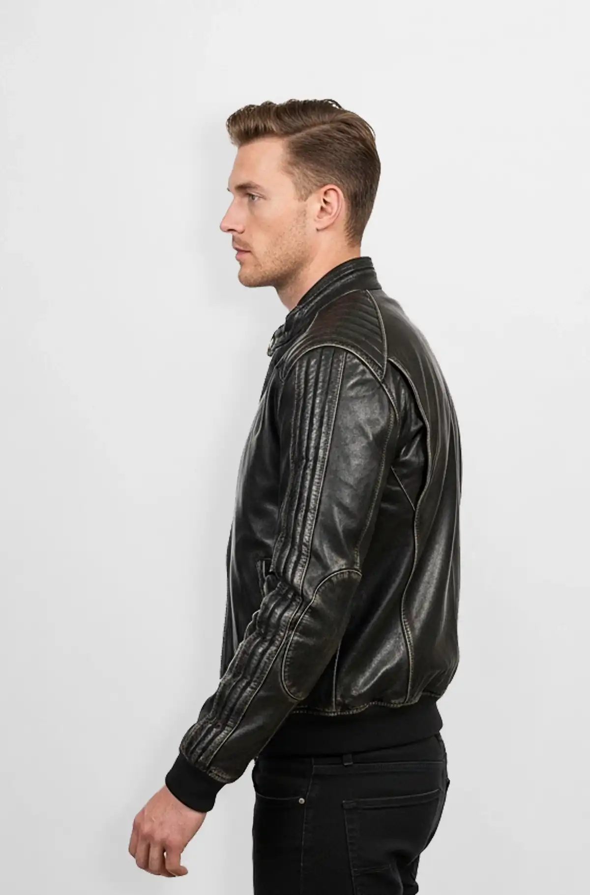 Genuine Black Leather Bomber Jacket