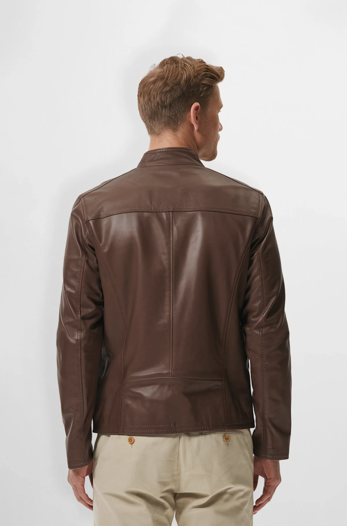 Genuine Brown Leather Biker Jacket for Men