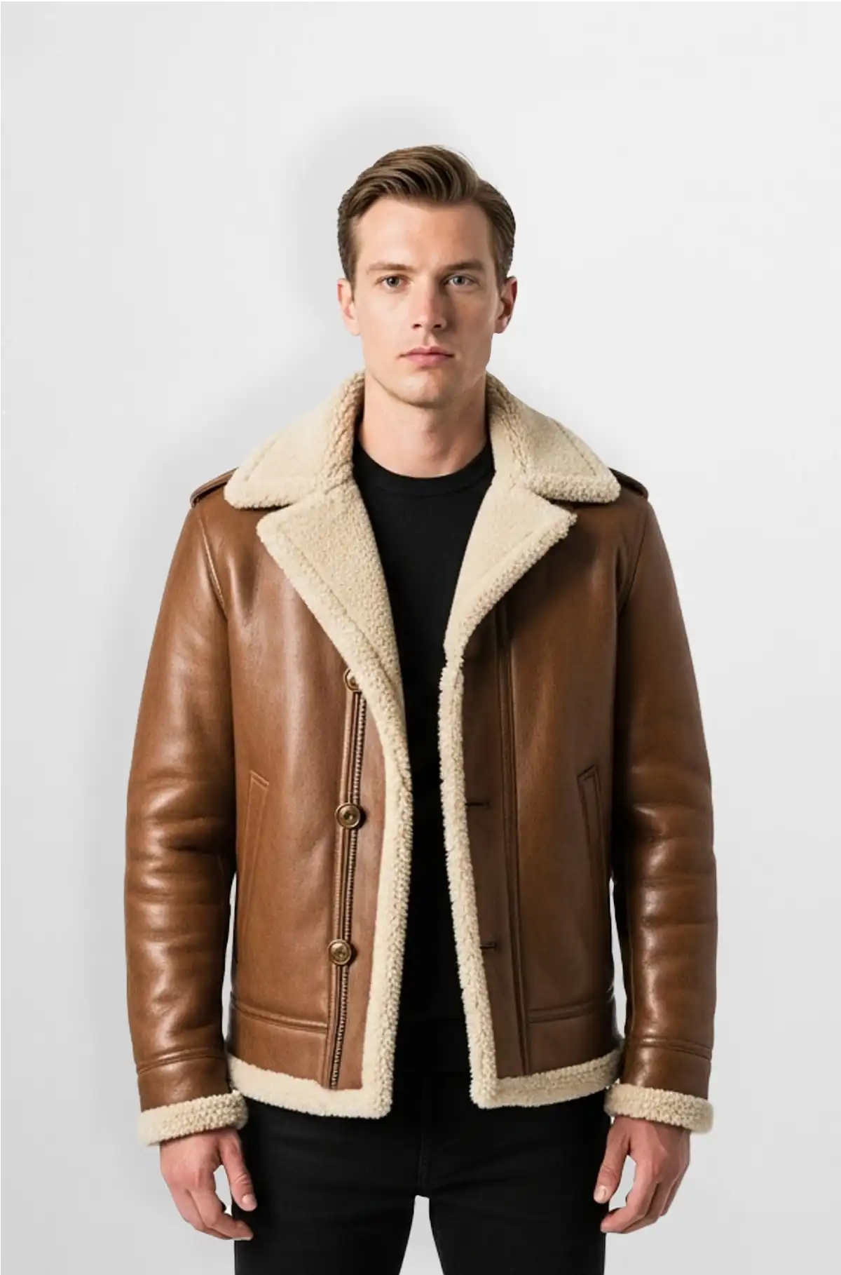 Genuine Brown Leather Shearling Jacket
