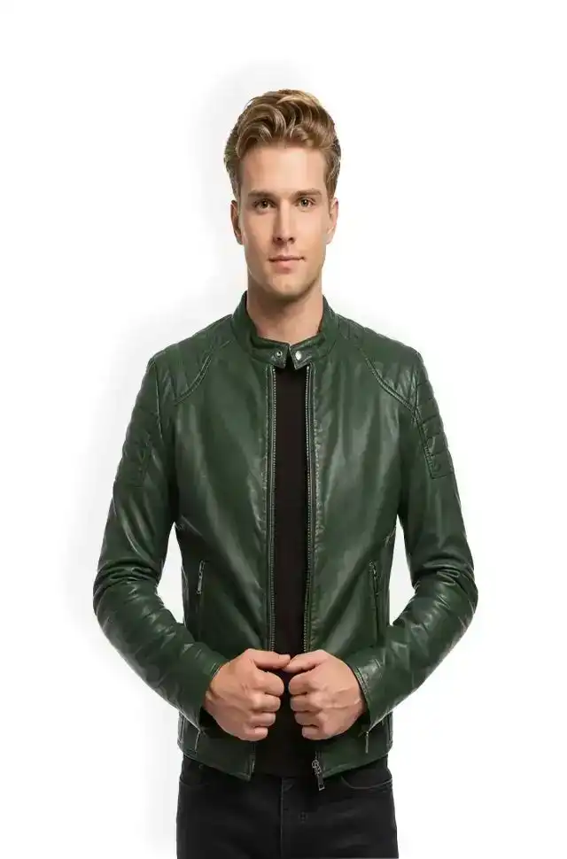 Genuine Green Biker Style Leather Jacket