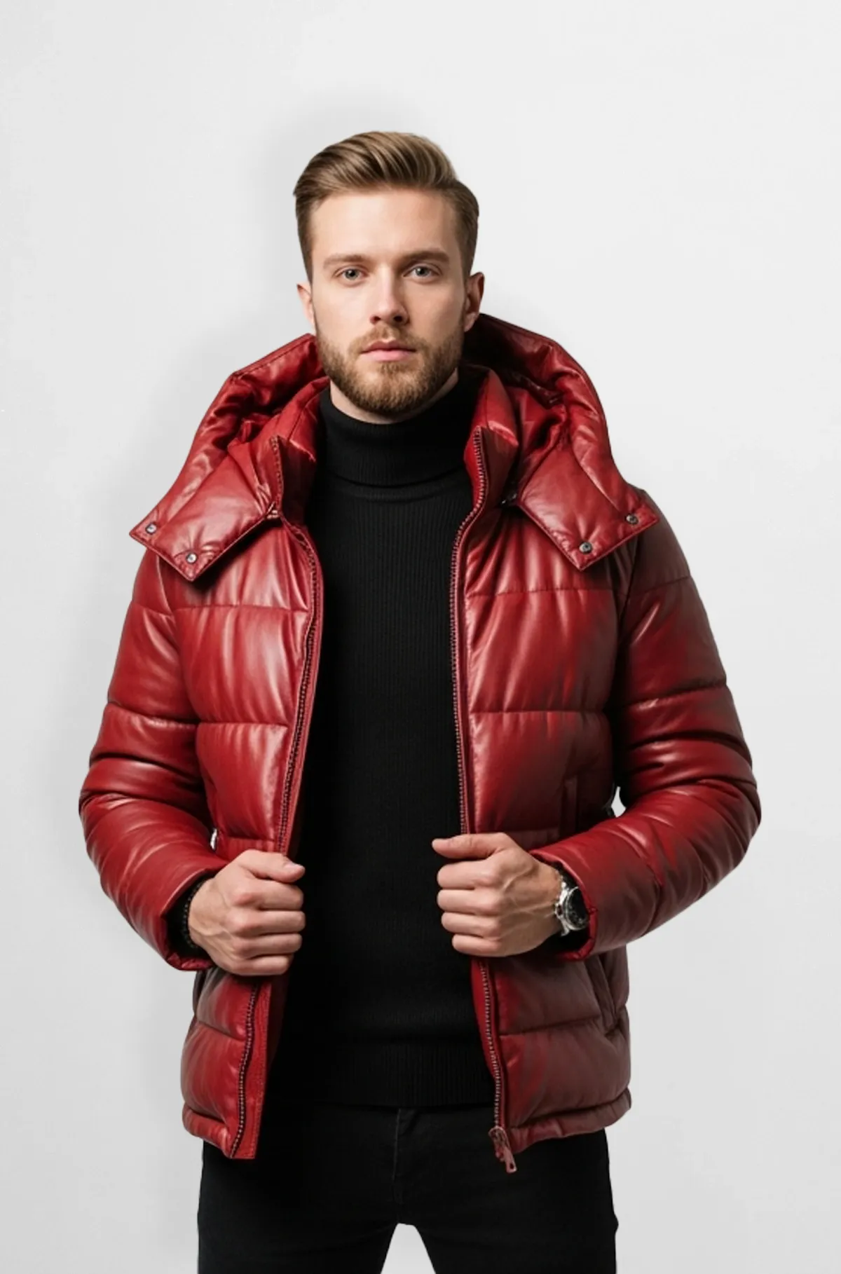 Glossy Deep Red Crimson Shield Puffer Jacket