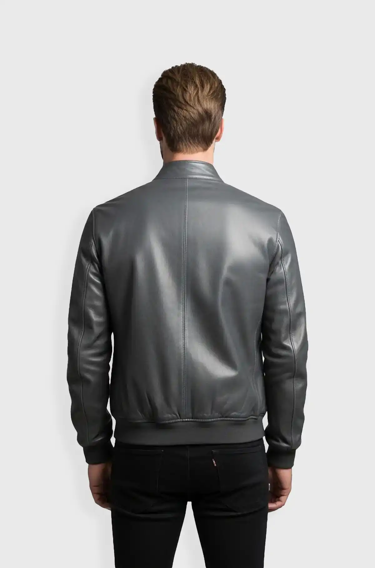 Graphite Grey Leather Bomber Jacket