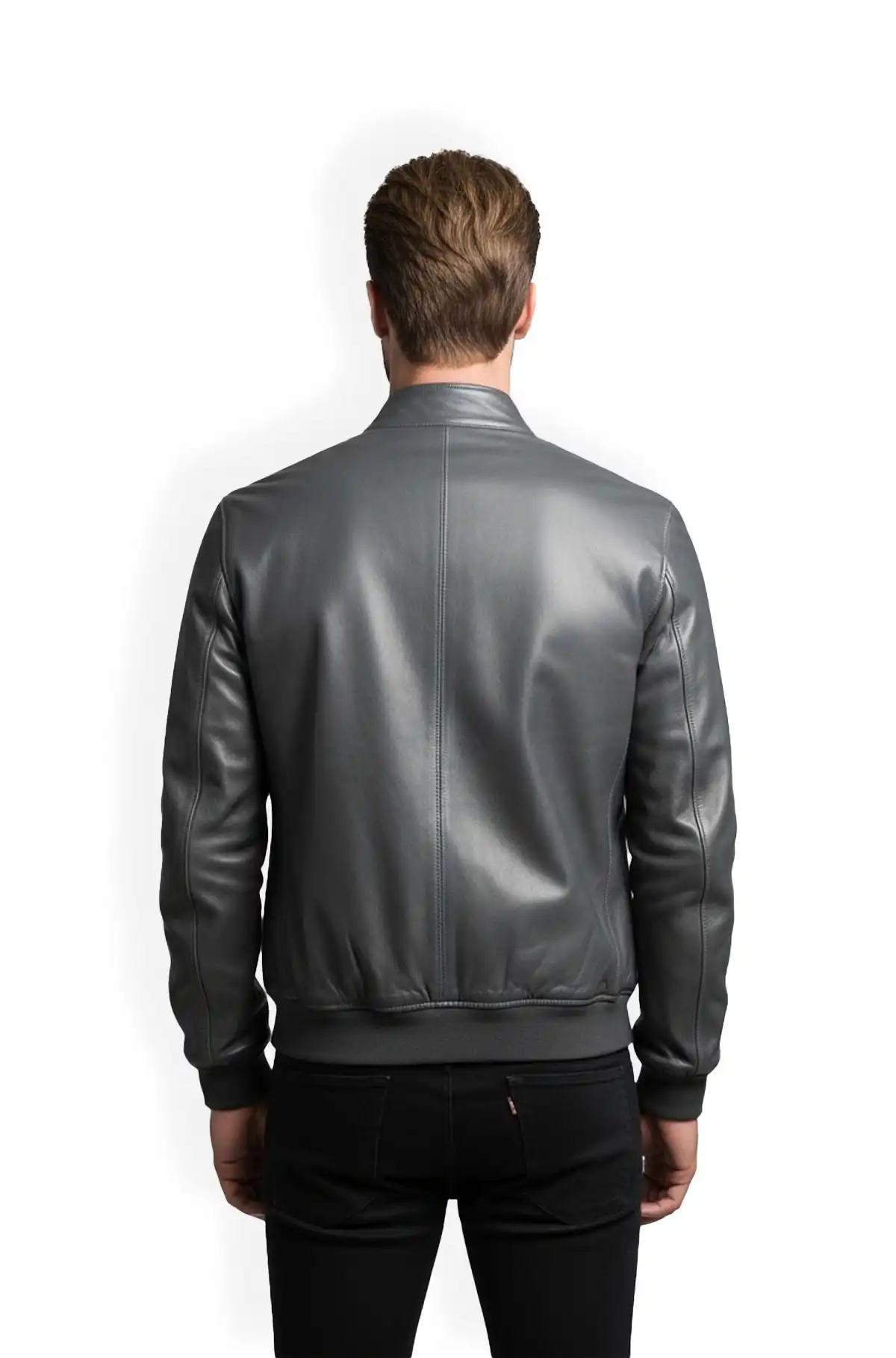 Graphite Grey Leather Bomber Jacket