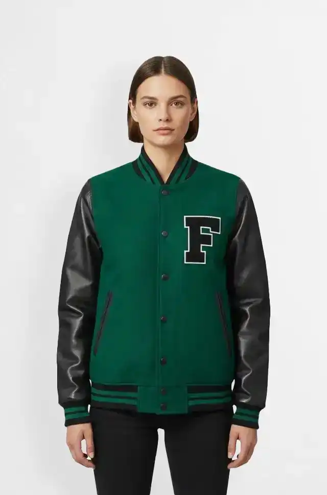 Green Black Varsity Leather Jacket