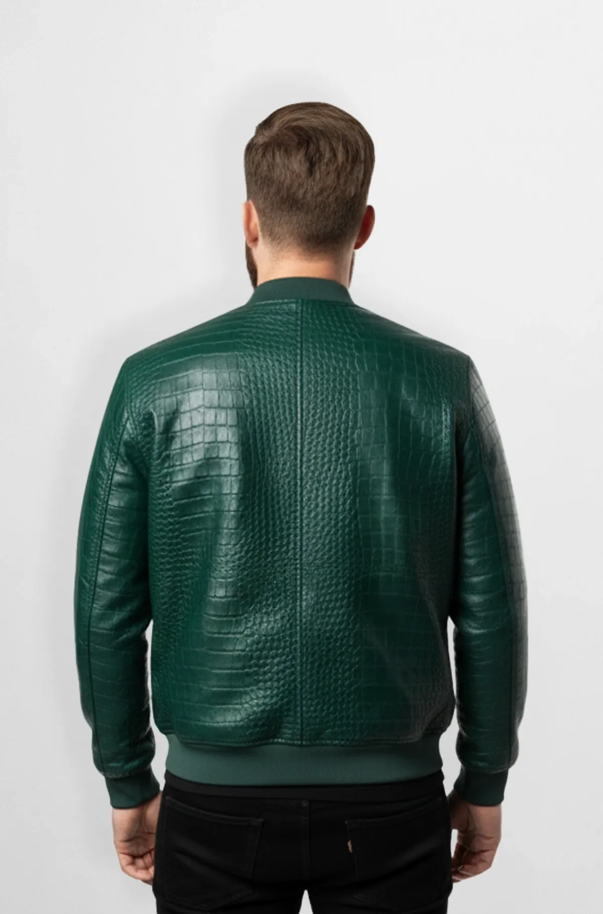 Green Crocodile Leather Bomber Jacket