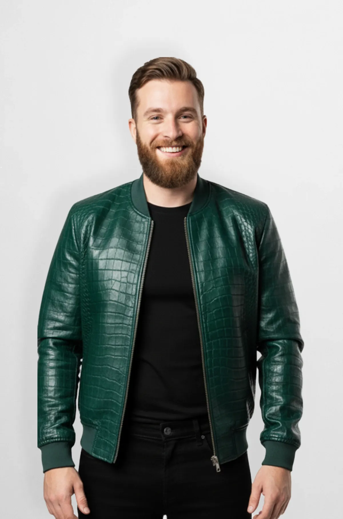 Green Crocodile Leather Bomber Jacket