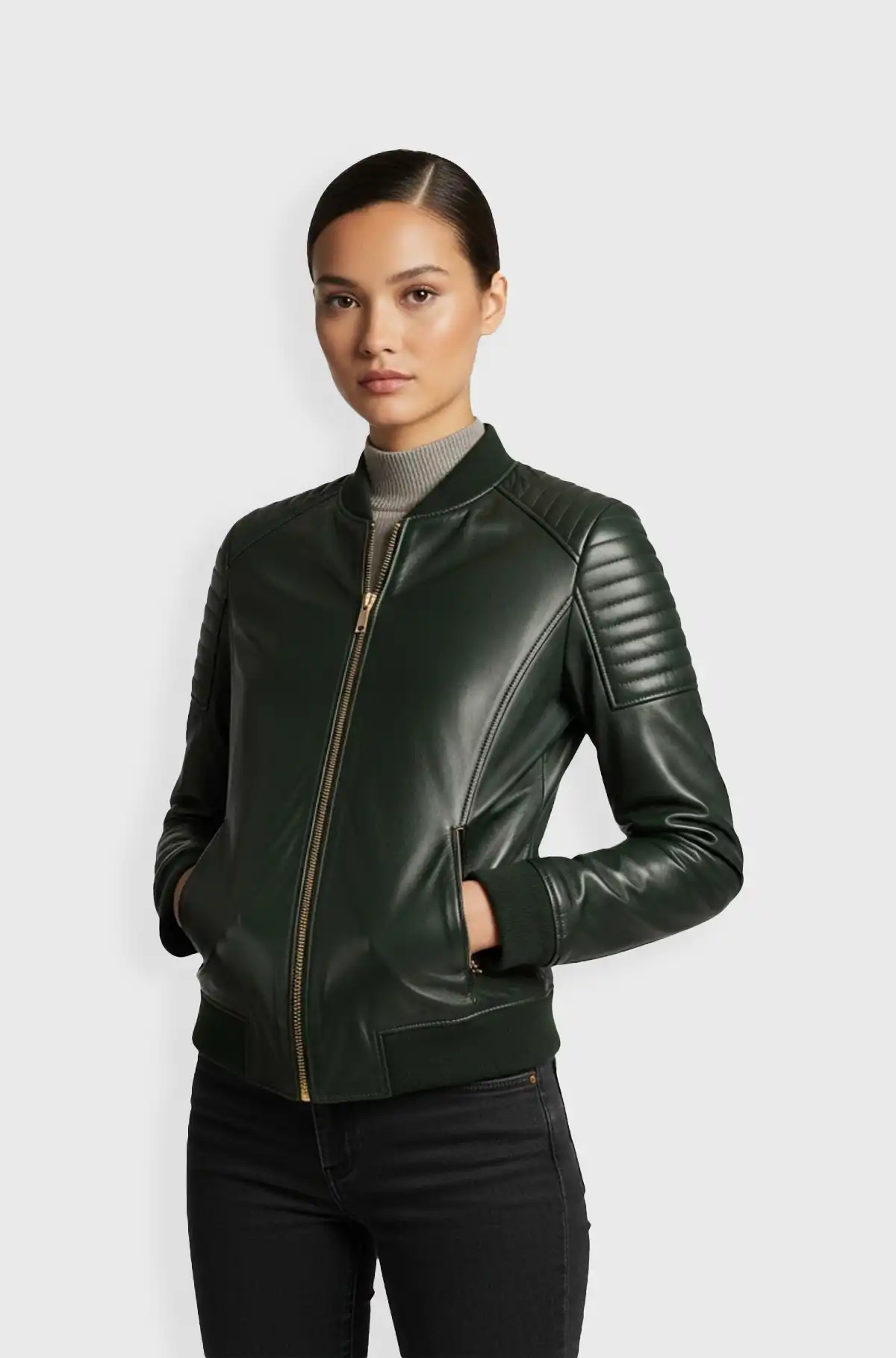 Green Leather Bomber Jacket