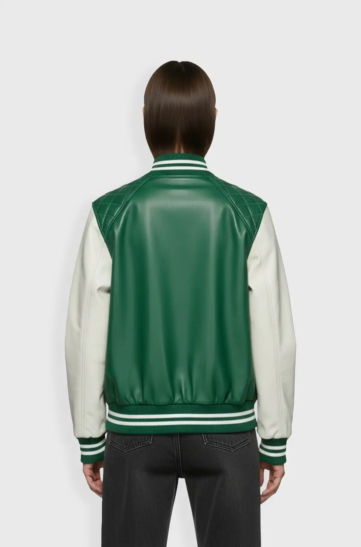 Green White Varsity Leather Jacket