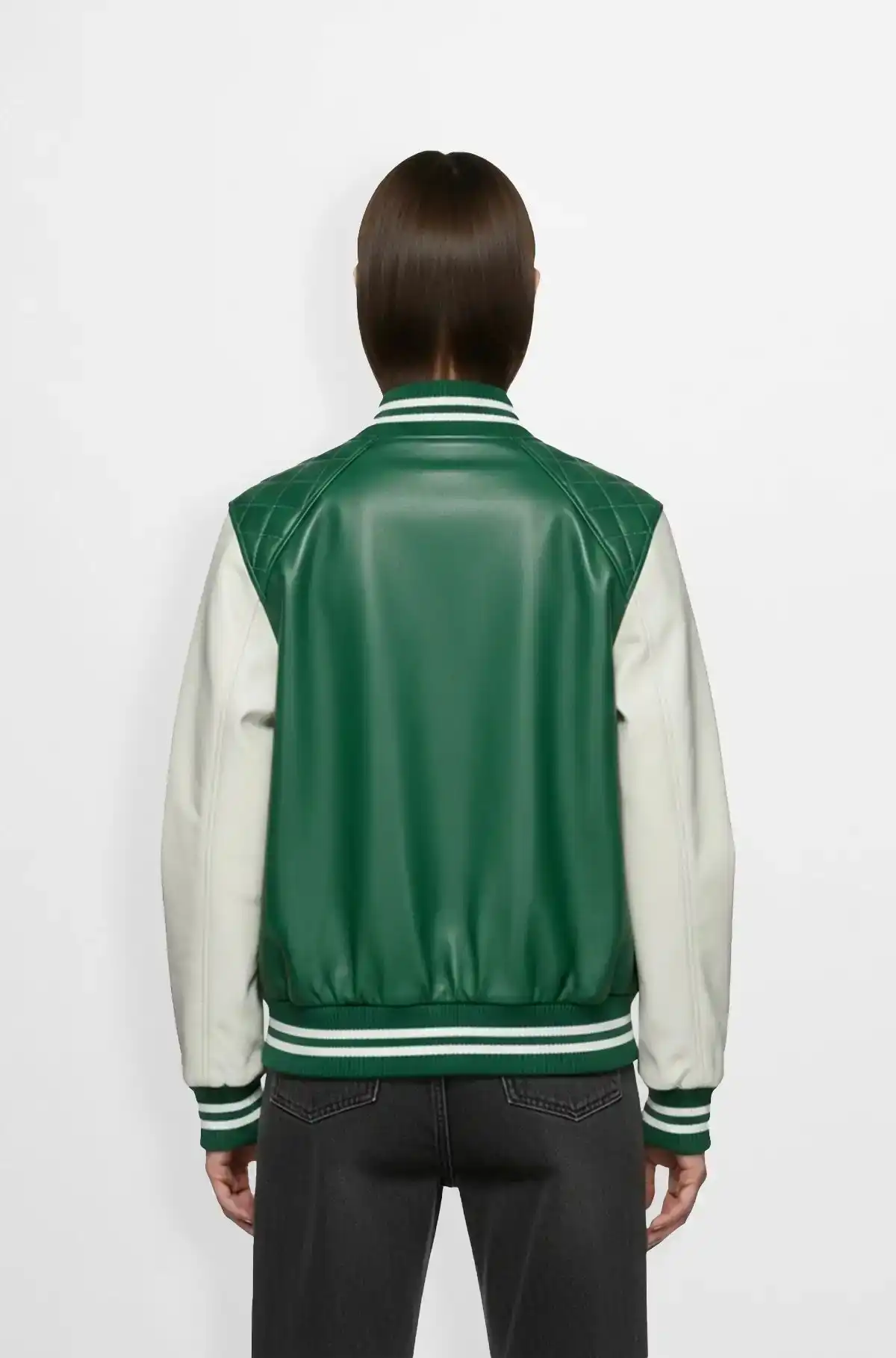 Green White Varsity Leather Jacket