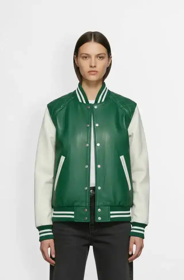 Green White Varsity Leather Jacket