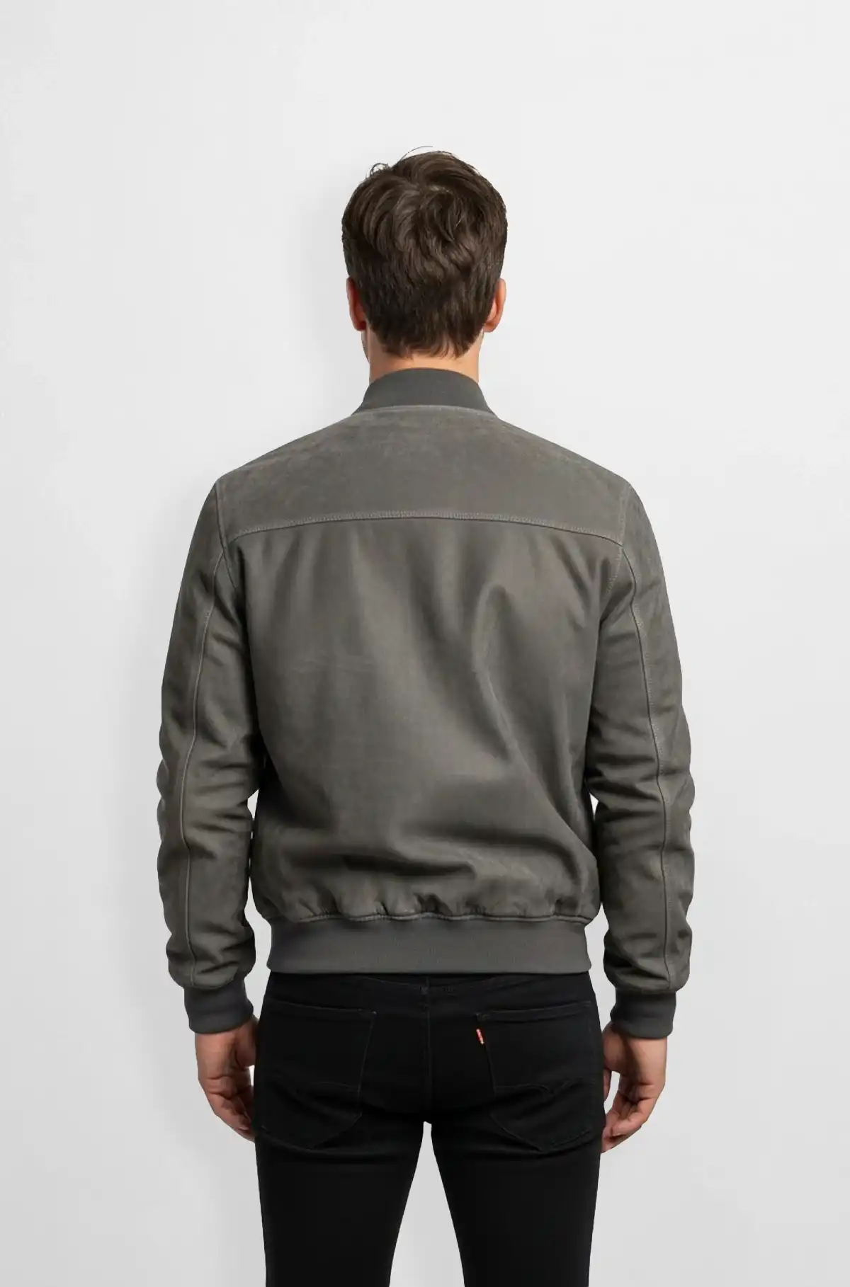 Grey Suede Bomber Jacket