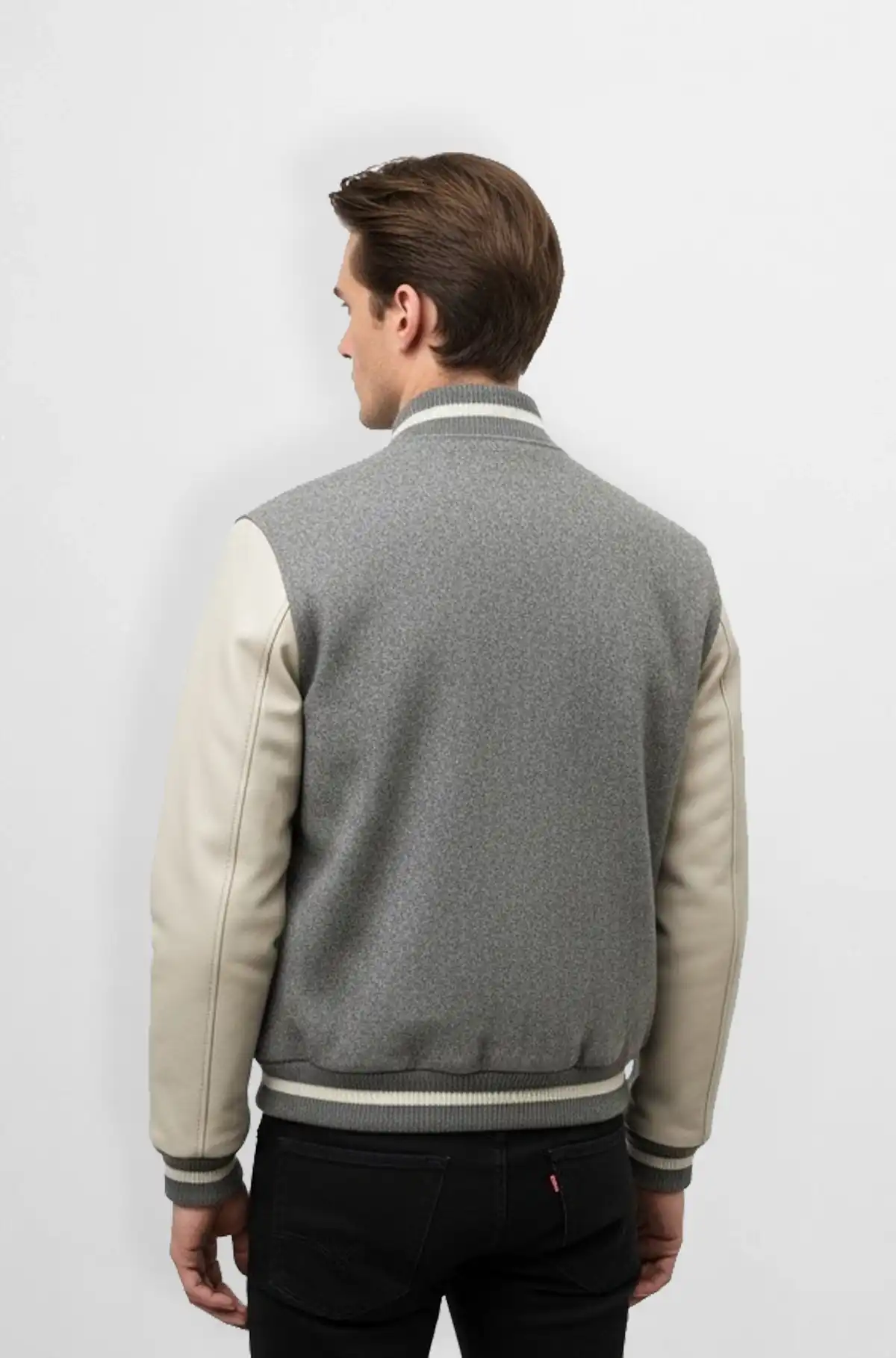 Grid Panel Leather Varsity Jacket