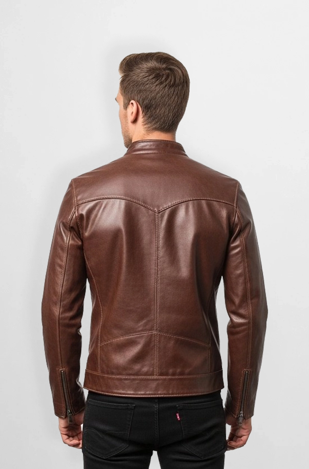 Hawk Edge Mens Brown Leather Biker Jacket