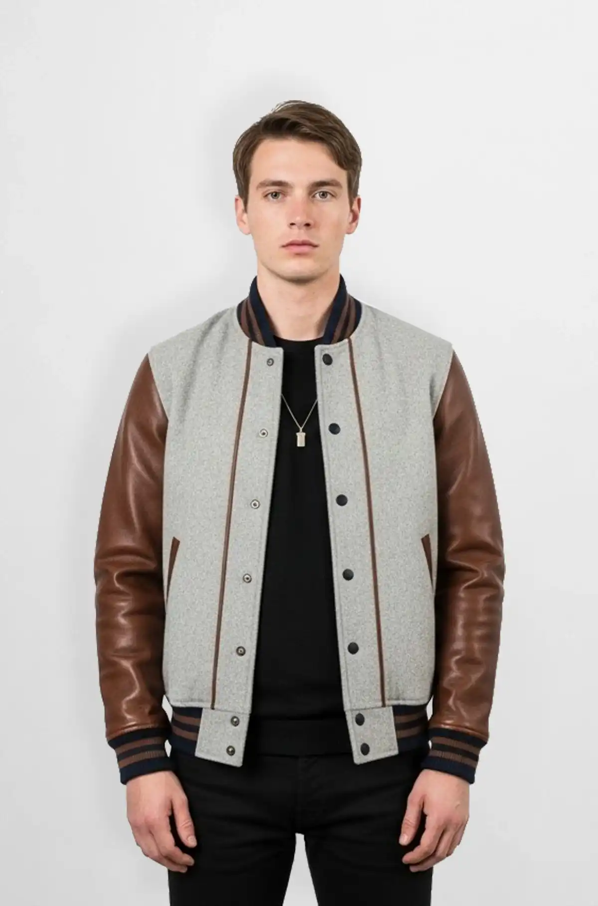 Heritage Brown Sleeve Men's Premium Varsity Jacket