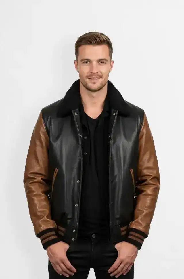 Heritage Luxe Black and Brown Varsity Leather Jacket