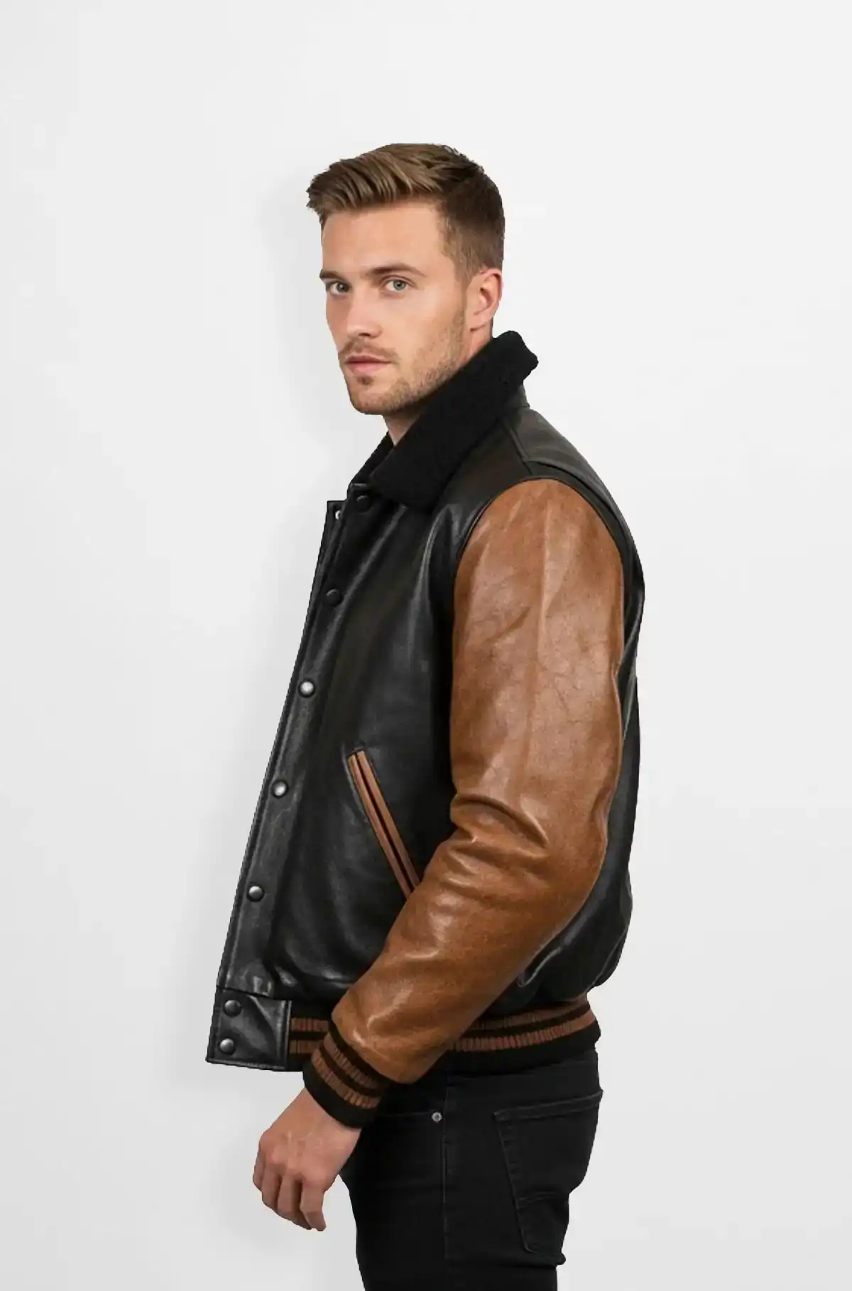 Heritage Luxe Black and Brown Varsity Leather Jacket